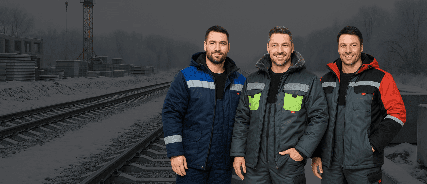 Баннер с людьми, одетыми в одежду от national safety